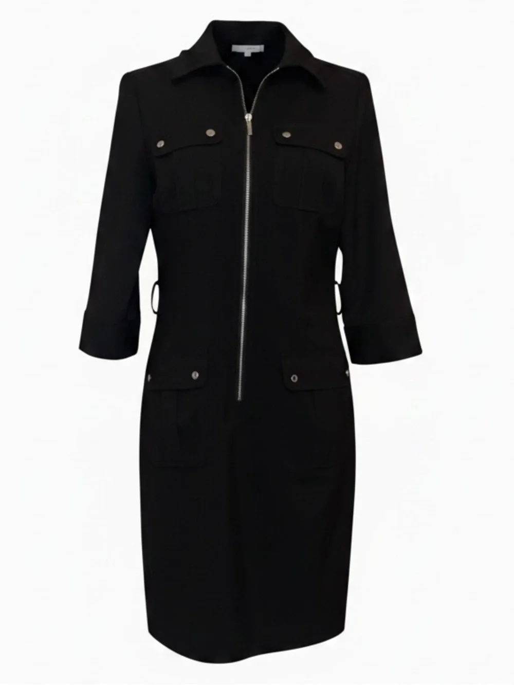 MICHAEL KORS Utility Midi Dress Front Zipper 3/4 Sleeves Black Size MEDIUM